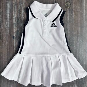 Baby Adidas Casual White and Black Sleeveless Polo-Style Dress w/Pleated Skirt